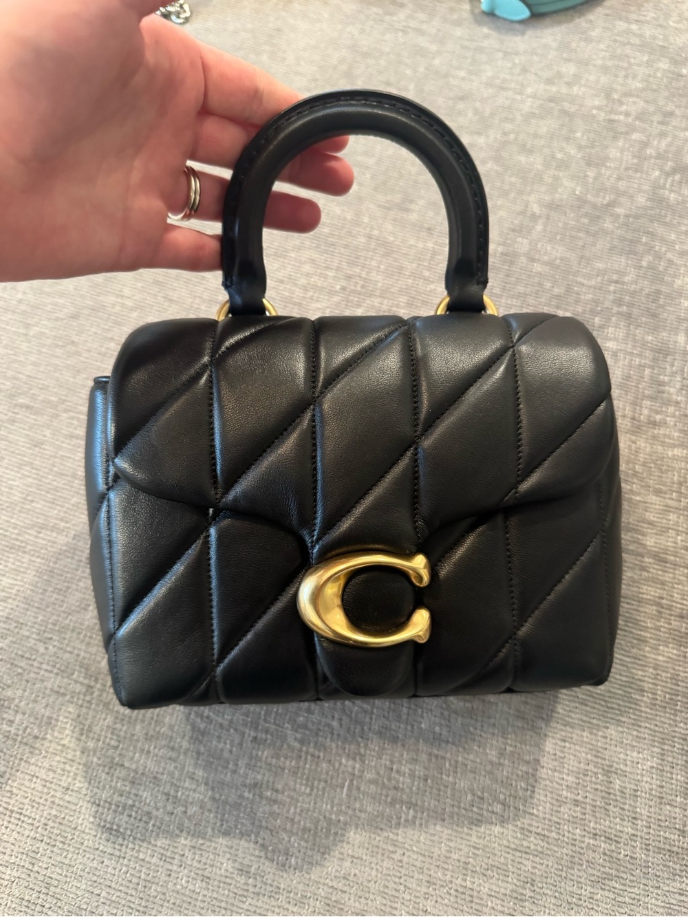 Coach Black Quilted Top Handle Bag with Gold C Hardware TABBY
